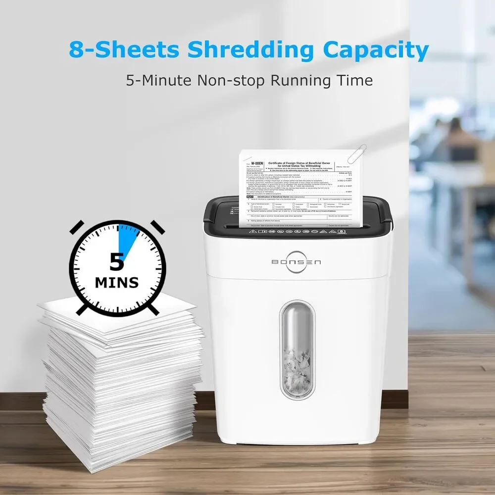 8-Sheet Cross Cut Credit Card Shredder w/ 4 Gal Bin, Small Paper Shredder- White